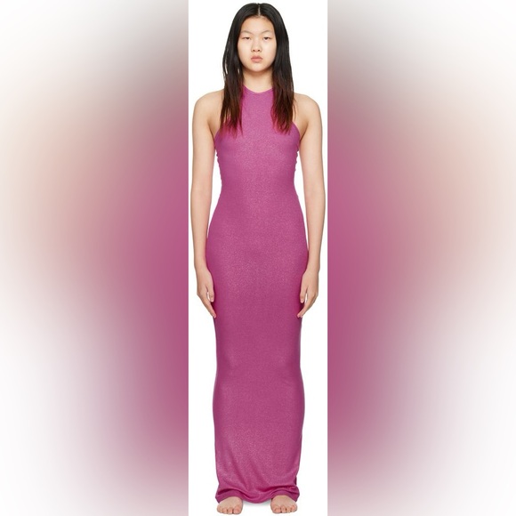 SKIMS Pink Soft Lounge Shimmer Maxi Dress in Fuchsia Foil Magenta  - Size Large - Picture 15 of 16